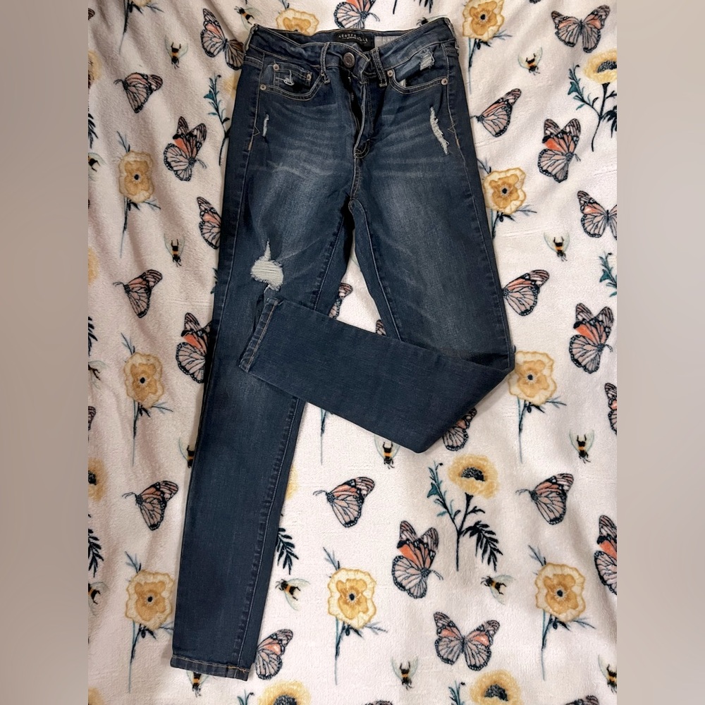 Aeropostale blue distressed high waisted jeggings size 4